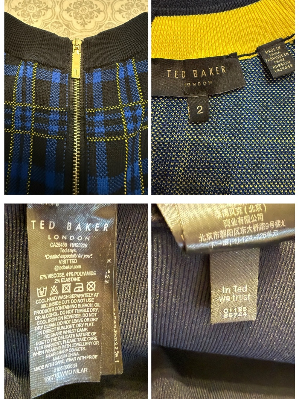 Ted Baker Nilar Knitted Check Skater Dress, Blue Size 6(Ted 2) - Picture 11 of 16